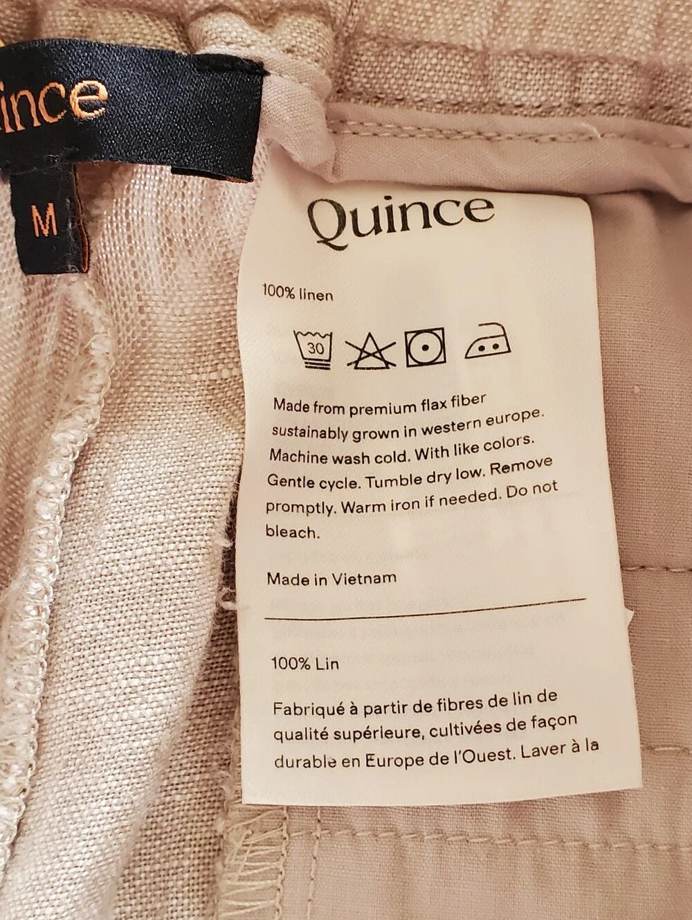 NWT Quince 100% European Linen Wide Leg Pants Flax Drawstring